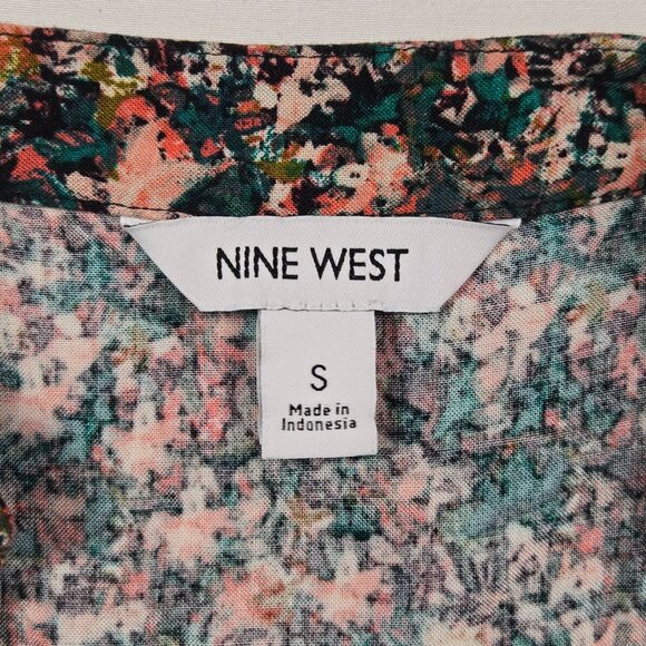 Nine West Sleeveless Floral Dress S Black Pink Green 100% Rayon Ruffle Hem Boho - Picture 6 of 9